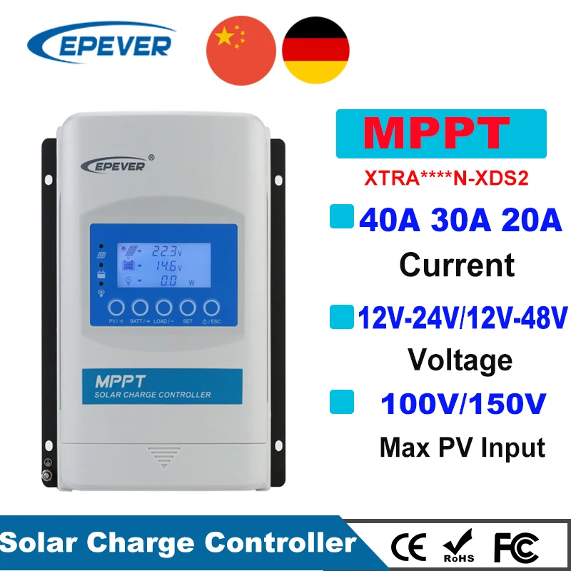 

EPever XTRA Series Solar Charge Controller MPPT 20A 30A 40A LCD Solar Regulator 12V 24V Auto 3210N XDS2/4210N XDS2/XTRA2210N New