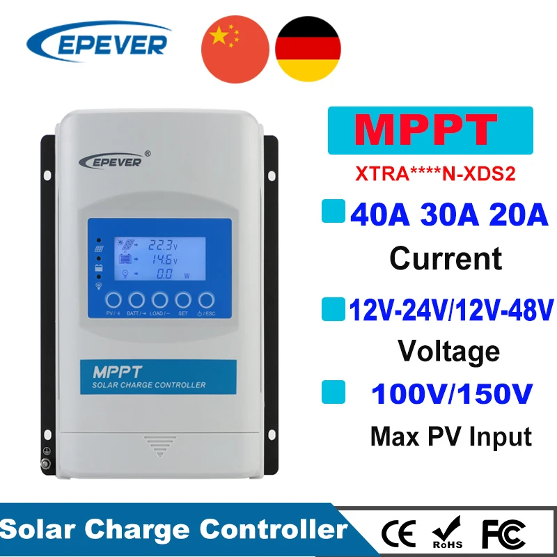 

Контроллер заряда солнечной батареи EPever XTRA, MPPT, 20A, 30A, 40A, ЖК-дисплей, 12 В, 24 В, автоматический 3210N, XDS2/4210N, XDS2/XTRA2210N, новый