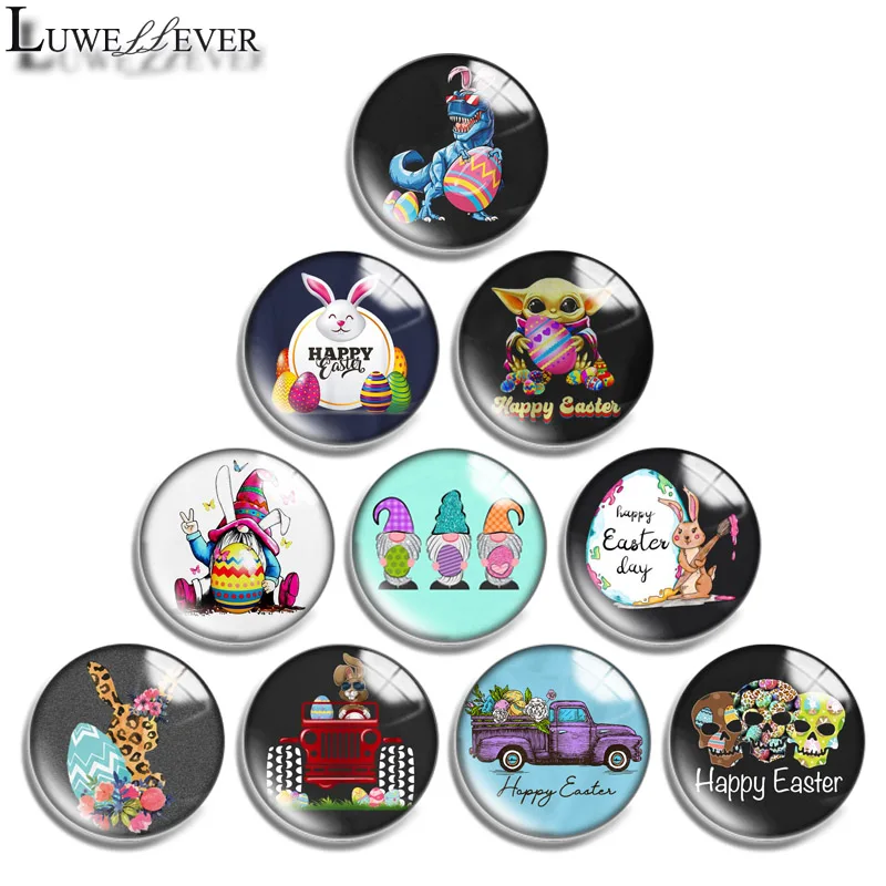 12mm 14mm 16mm 20mm 25mm 30mm 638 Happy Easter Mix Round Glass Cabochon Jewelry Finding 18mm Snap Button Charm Bracelet