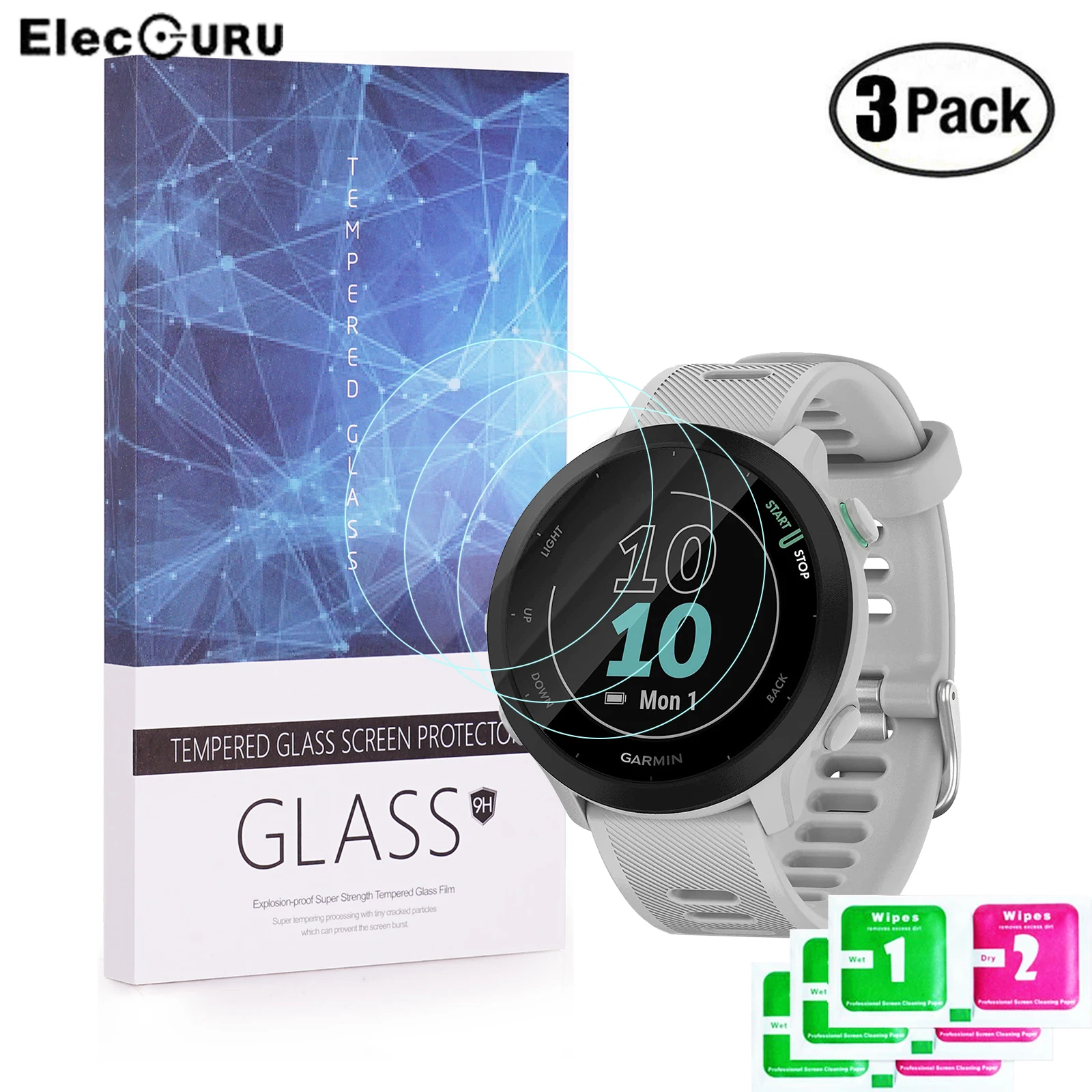 Protecteur d'écran pour Garmin Forerunner 55 9H, en verre trempé HD, anti-rayures, sans bulles, 3 paquets