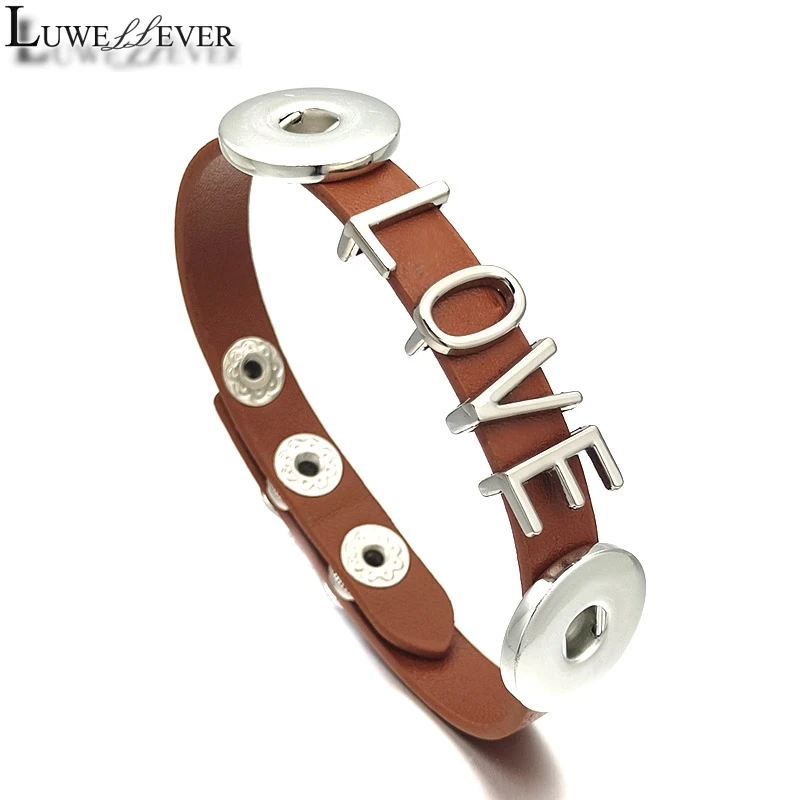 Luwellever Love Interchangeable 313 Pu Leather Bangle Fit 12mm 18mm Snap Button Bracelet Charm Jewelry For Women Men Gift