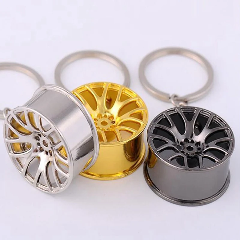 

1 Creative Gift Stereo Car Parts Wheels Wheels Metal Keychain Turbo Fashion Chain Ring Pendant