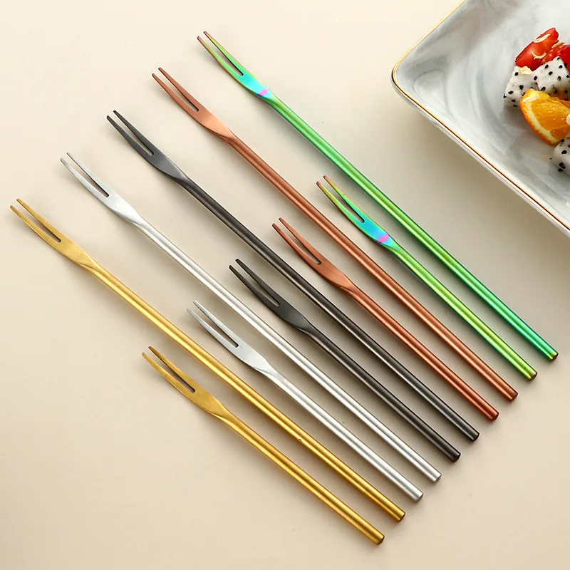 Stainless Steel Gold Fruit Fork For Dessert Cake Snack Forks Birthday Party West Tableware Short/Long Handle Kitchen Accessories