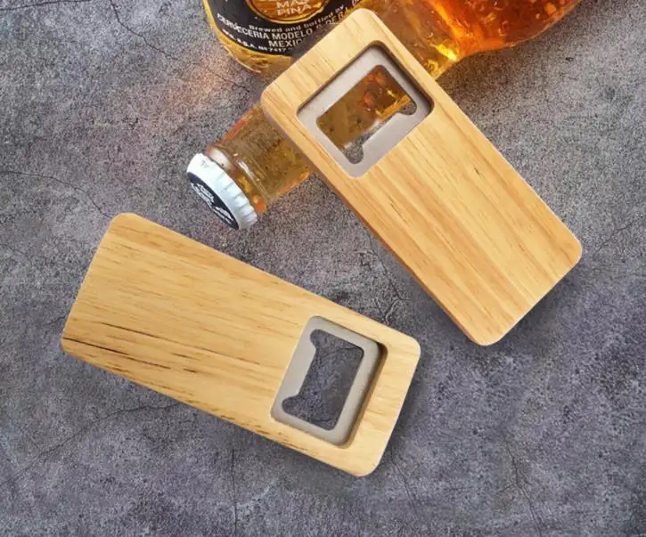 100pcs/lot High Quality Beer Bottle Opener Wooden Handle Stainless Steel Square Openers Eco Friendly Anti Scald Lightweight SN