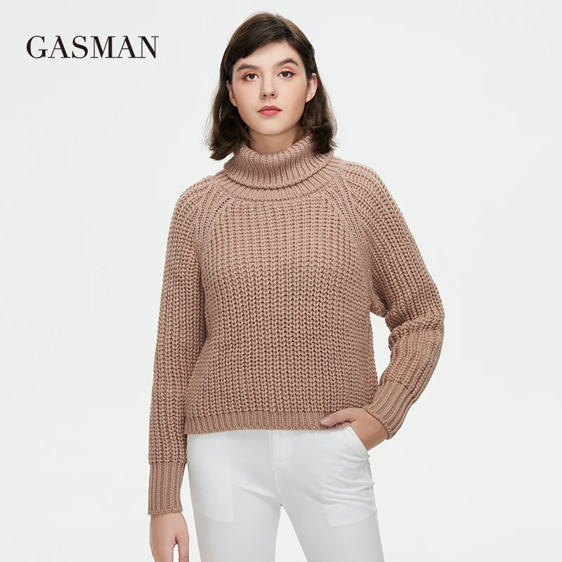 GASMAN NEW autumn 2022 women's clothing fashion brand Turtleneck Women jumper Short warm Ladies sweater Solid high quality GM001