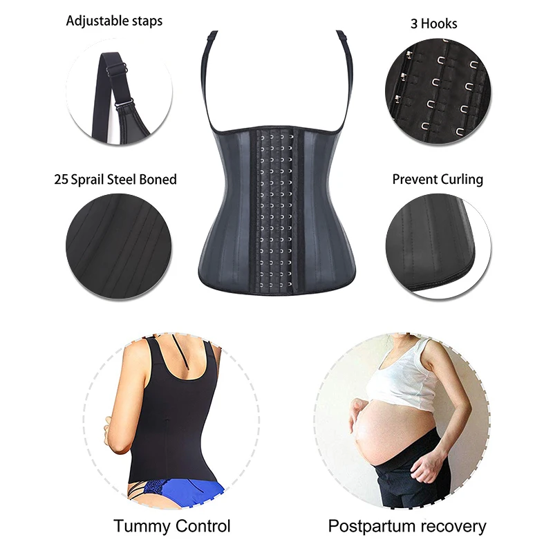 Breasted Corset 25 Steel Boned Waist Trainer Latex Vest Waist Corset Modeling Strap Waist Trainer Bustiers Corsets Plus Size