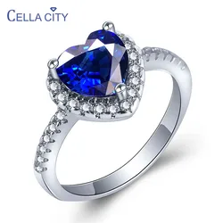 Cellacity Heart shaped Sapphire Ring for Women Trendy Chic Silver 925 Jewelry Gemstone Size5-11 Female Engagement Ring Wholesale