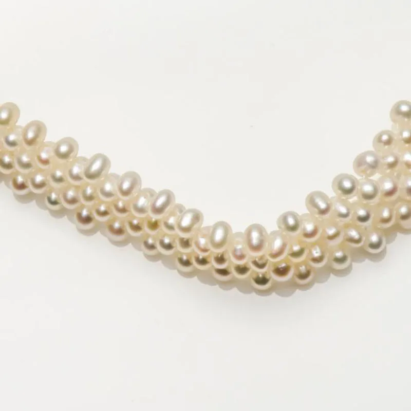 White Cultured Freshwater Pearl Choker Necklace 925 Silver Handmade Adjustable