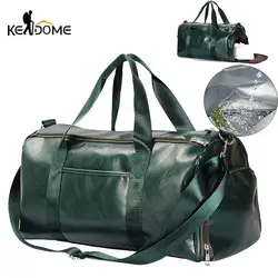 Bolso de cuero impermeable para gimnasio, bolsa de hombro con compartimento para zapatos, de gran capacidad, para viaje al aire libre, X163D