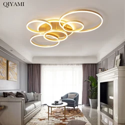 Plafonnier Rond au Design Moderne avec Anneaux Pehonneur Or, Blanc, Café, Luminaire Décoratif de Plafond, Idéal pour un Salon ou une Chambre à Coucher