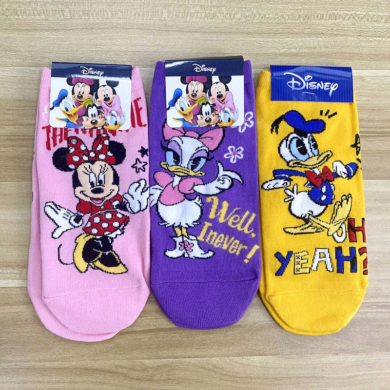 1pcs Disney Women's Socks Minnie Mickey Donald Duck Cartoon Pattern Socks Xuebao Pooh Bear Casual Fun Pure Cotton Socks