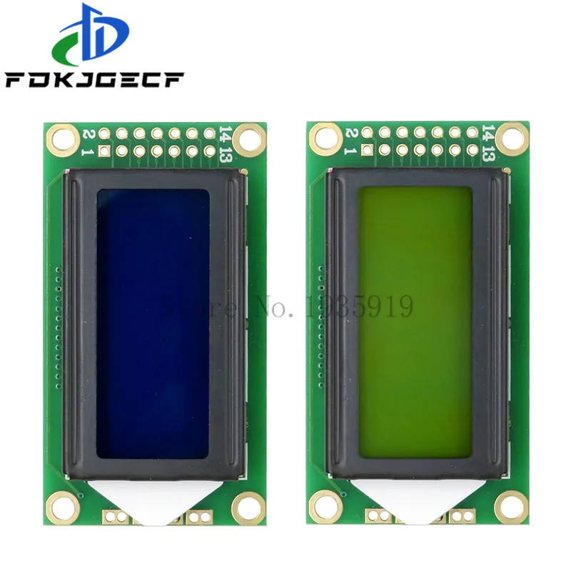 8 x 2 LCD Module 0802 Character Display Screen Blue / Yellow Green