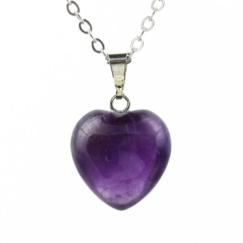 KFT Natural Rose Crystal Quartz Stone Heart Love Pendant Healing Amethysts Aquamarine Chakra Reiki Necklace Mothers Day Gifts