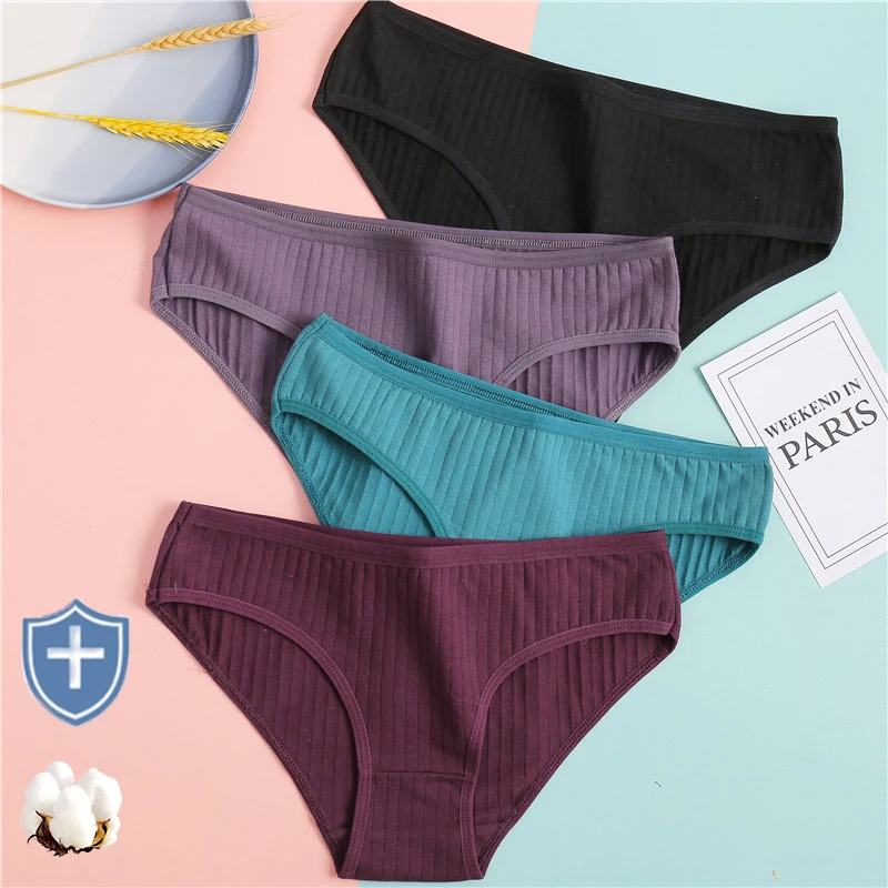 

FINETOO Cotton Panties for Women Sexy Low Waist Briefs Female Breathable Underwear Girls Intimates Lingerie 6 Solid Color Spring