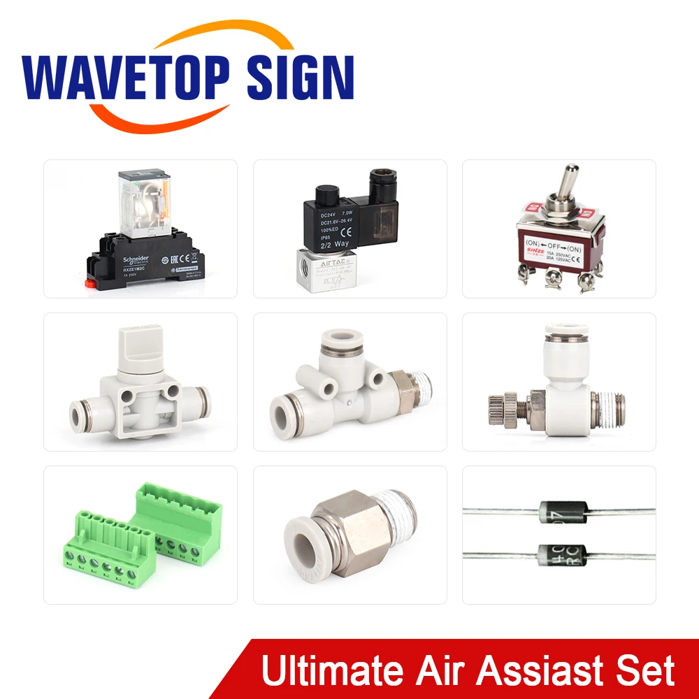 

WaveTopSign Pneumatic Solenoid Value Relay 6mm Fittings Ultimate Air Assiast Set For CO2 Laser Cutting And Engraving Machine