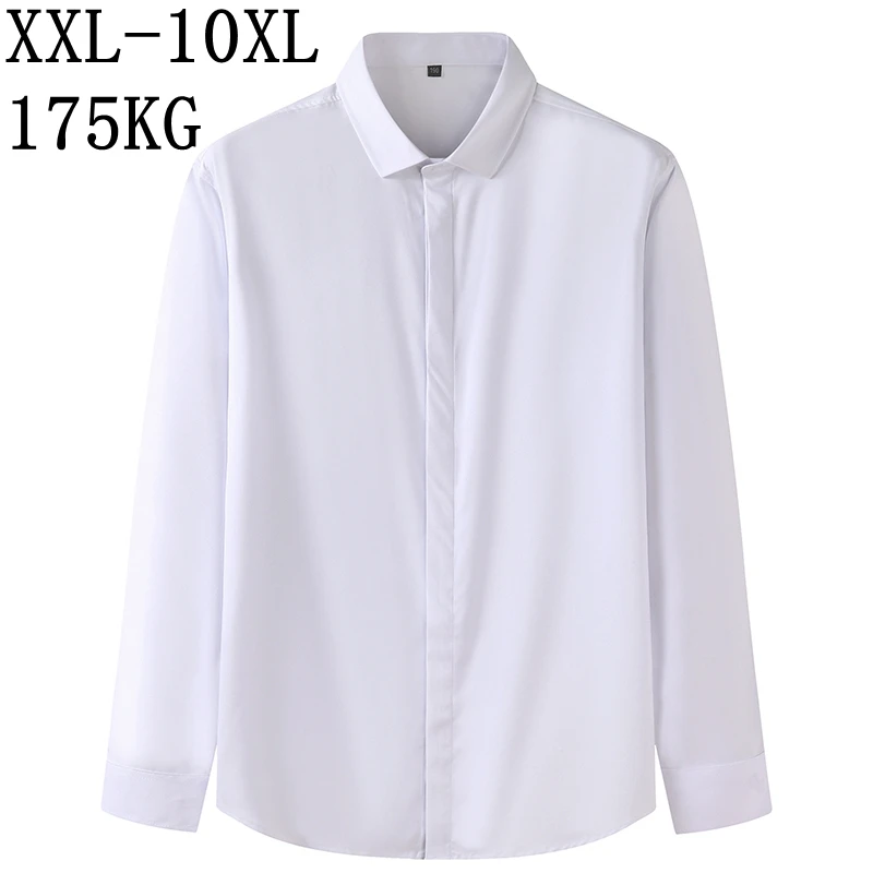 

10XL 8XL 7XL Solid Color Formal Men's Dress Shirts Long Sleeve Loose Shirt Men Brand Clothes Business Male Tops Camisa Hombre