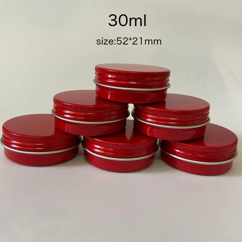 30ml Red DIY Candle Empty Round Small Aluminum Box Metal Tin Cans Beauty Face Hand Foot Cream Refillable Jar Pot