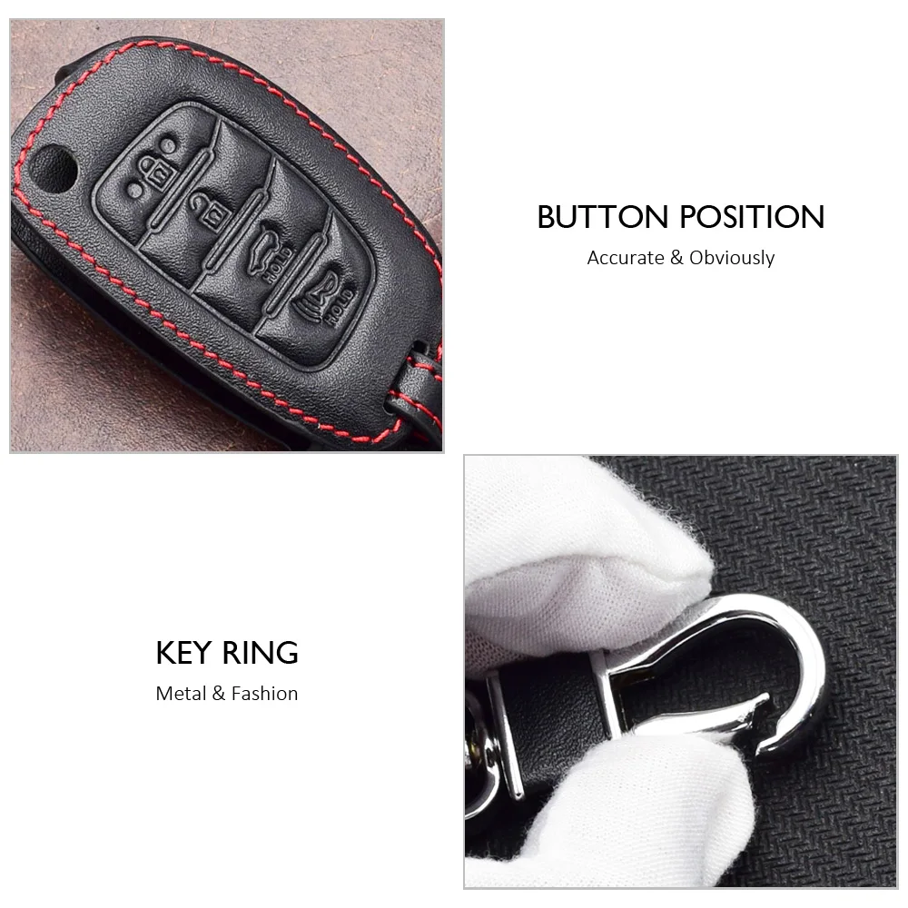 Real Leather Car Key Case For Hyundai Sonata / Santa Fe / Tuscon / Creta / ix35 Remote Fobs Cover Keychain Holder Protector Bag