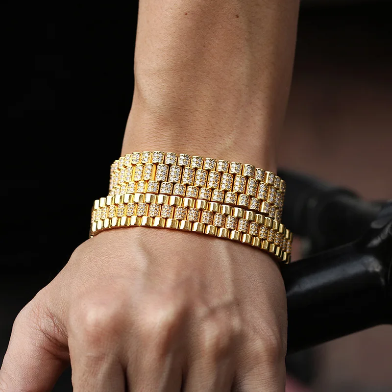 

Hip Hop AAA CZ Stone Paved Bling Iced Out Watch Band Link Chain Bracelets Bangle for Men Rapper Jewelry Drop Shipping