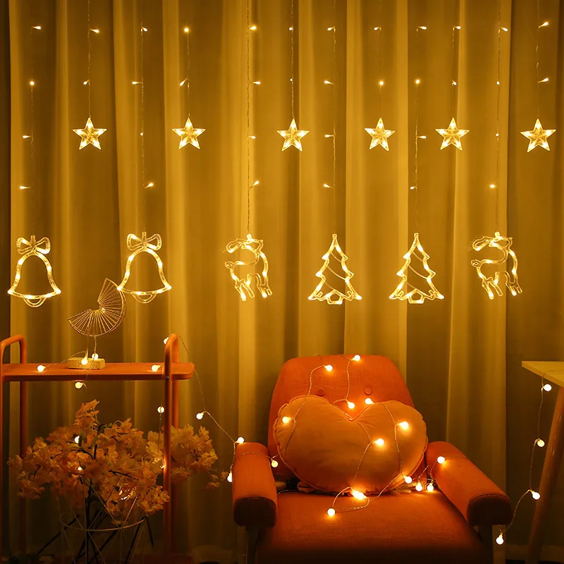 PheiLa คริสต์มาส Window Curtain String Light 4.5M USB หรือปลั๊กไฟควบคุมผ้าม่าน Fairy Christmas Garland ไฟตกแต่ง