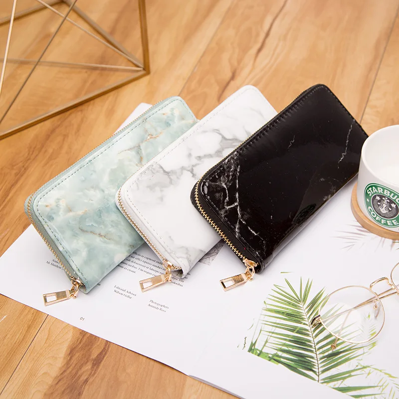 Casual Women Lady Wallets Purses Totes Feminina Marble Patent Leather Clutch Bags Girls Zipper Card Coin Money Holder Pouch Pack