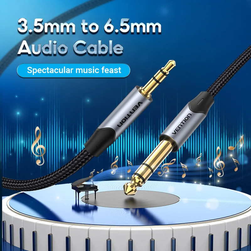 Vention 3.5mm to 6.35mm Adapter Aux Cable for Mixer Amplifier Gold Plated 3.5 Jack to 6.5 Jack 0.5m 3m 5m Aux Cabo Male to Male