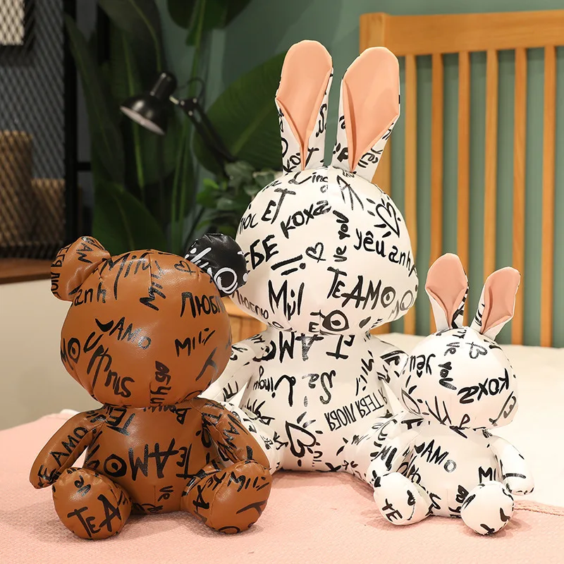 

25-45cm Personality Graffiti Bear Rabbit Plush Doll Toys High Quality House Decoration New Year Christmas Gifts