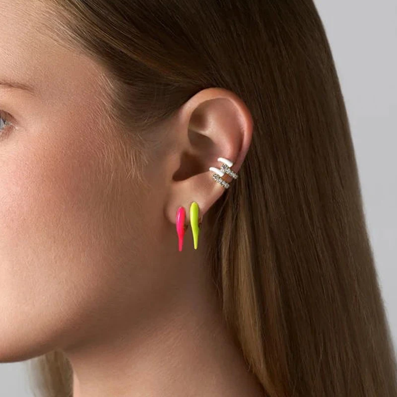 

Pastel Neon Enamel Rainbow Girl Women Fashion Jewelry Multi Piercing Mini Spike Hoop Earring