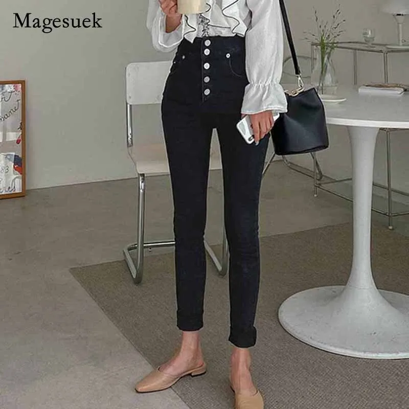 

New Slim-Looking Skinny One-Breasted High-Waist Pants Autumn New Black Tight Trousers Jeans Women's Korean-Style Pantalon 11570