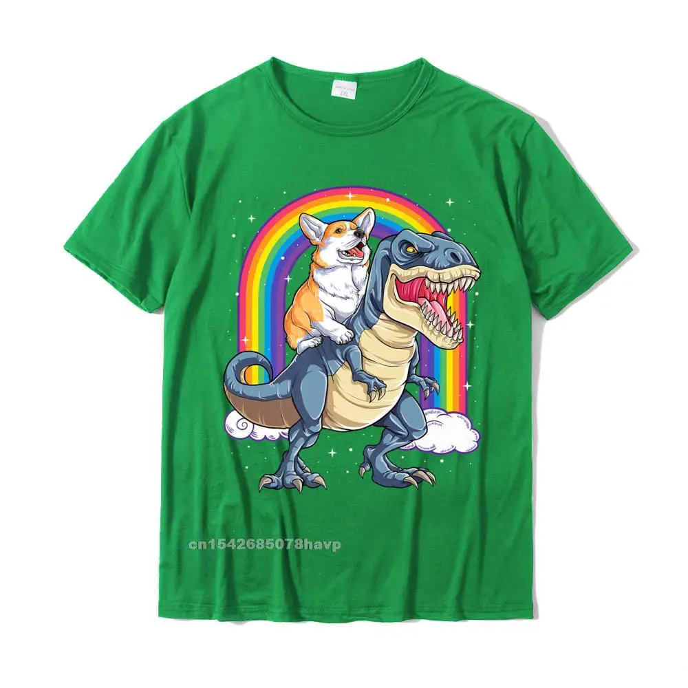 Corgi Riding Dinosaur T Rex Funny Space Galaxy Rainbow Gifts Premium T-Shirt Latest Man T Shirts Cotton Tops & Tees Group