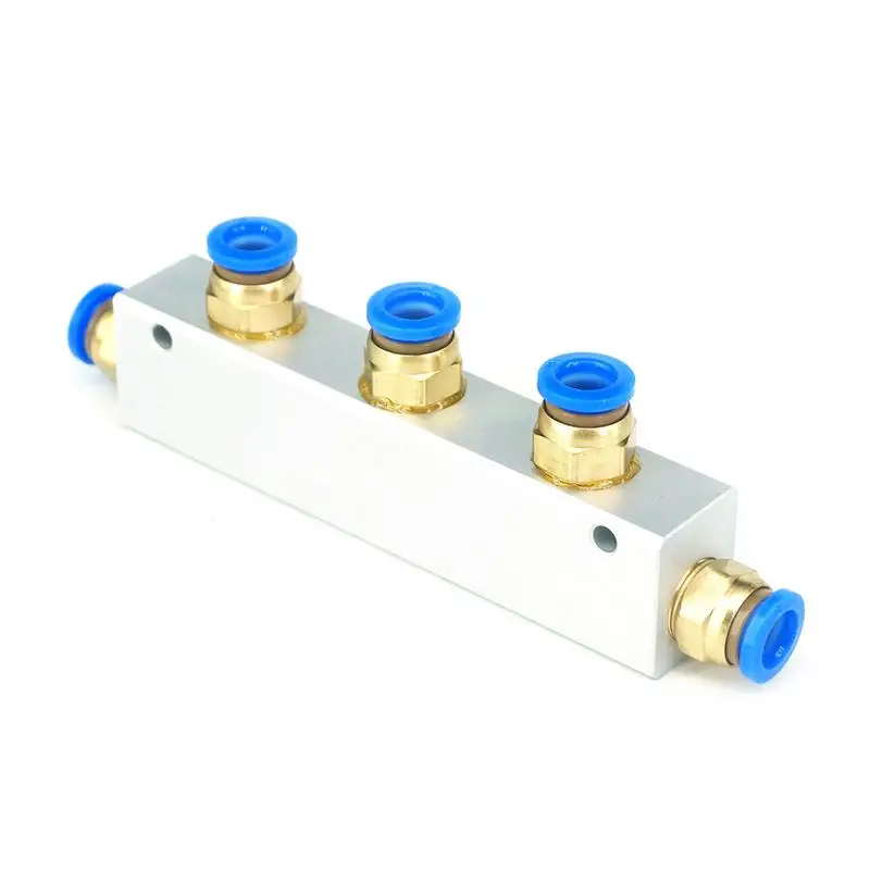 A Kit Push Fit 8mm 3 Way Pneumatic Air Manifold Block Splitter With Couplers