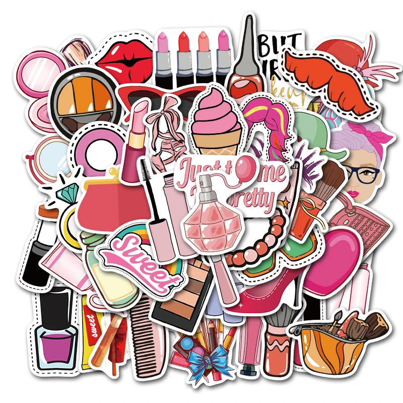 50 Stks/set Meisjes Maken Up Dingen Stickers Voor Diy Bagage Telefoon Laptop Graffiti Stickers 100% Vinly Waterdicht Diy Decals