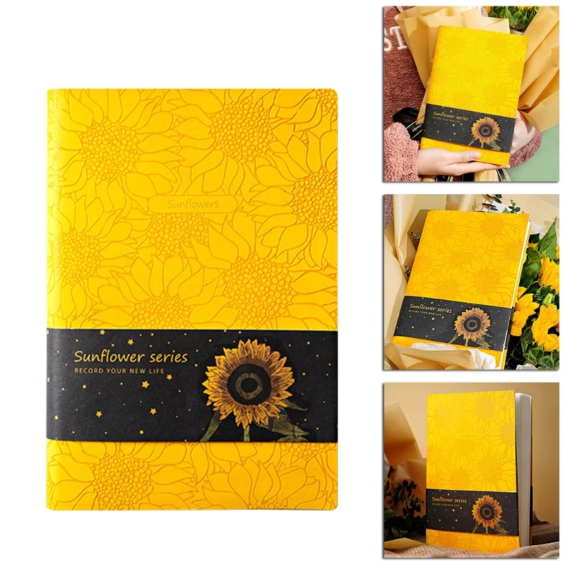 PU Leather Sunflower Notebook A5 Schedule Book Diary Weekly Planner Notepad Gift C90C