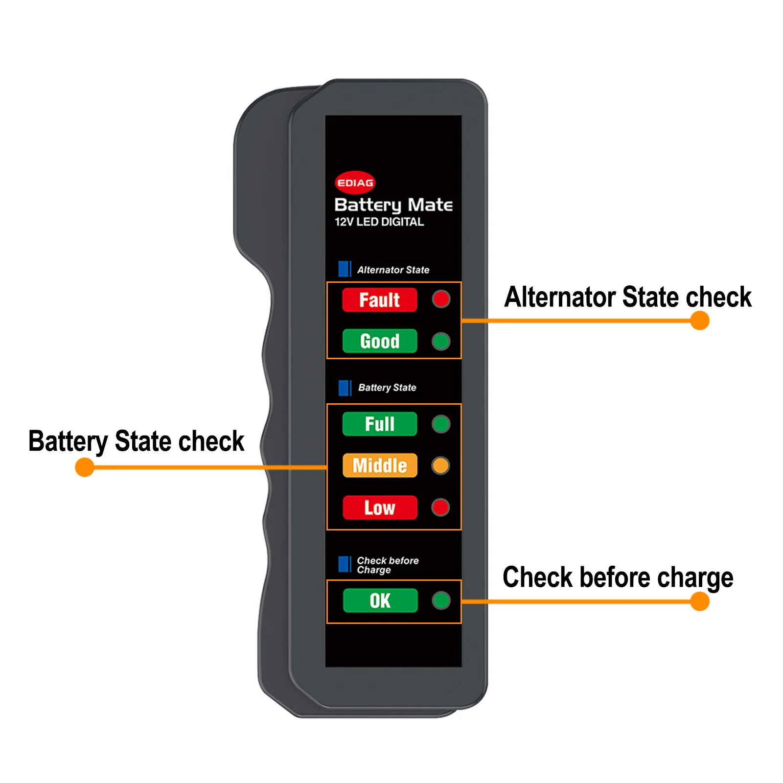 12V Car Battery Tester Digital Alternator Tester  6 LED Lights Display Mini Diagnostic Tool for BWM AUDI Tesla Honda Nissan