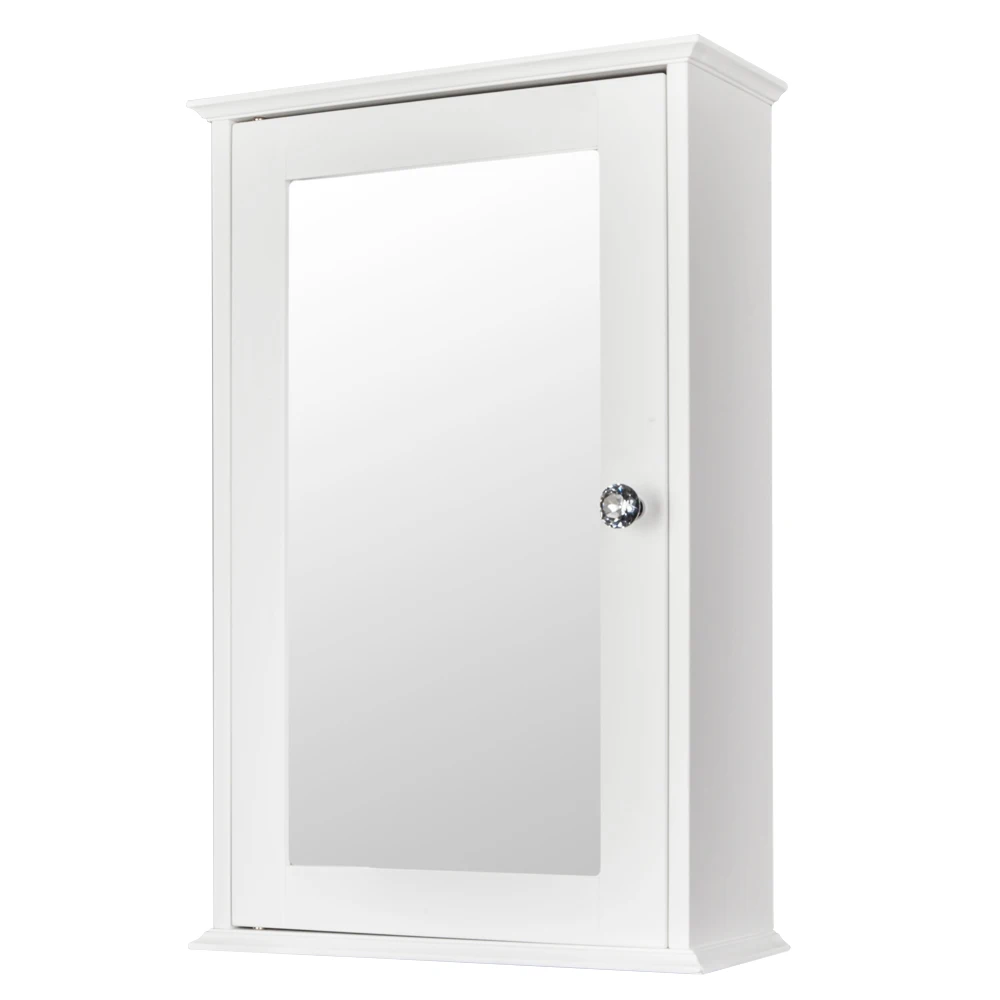 Single Door Mirror Indoor Bathroom Wall Mounted Cabinet Shelf White with Mirror Magnetic lock - US Stock