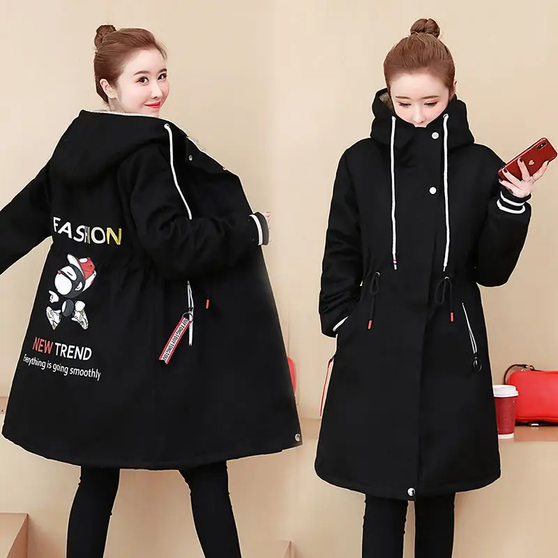 Padded Parkas Women\'s Cotton Jacket 2022Winter Coat Add Velvet Thick Hooded Jacket Ladies Lambswool Coat Women Parkas Black Y564