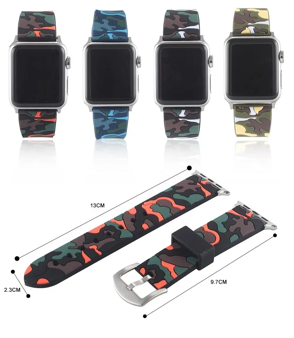 For Apple Watch Band Ultra 2 10 9 8 SE Silicone Strap iWatch 46mm 49mm 40mm 45mm 41mm 42mm 38 44mm Camouflage Wristband Bracelet