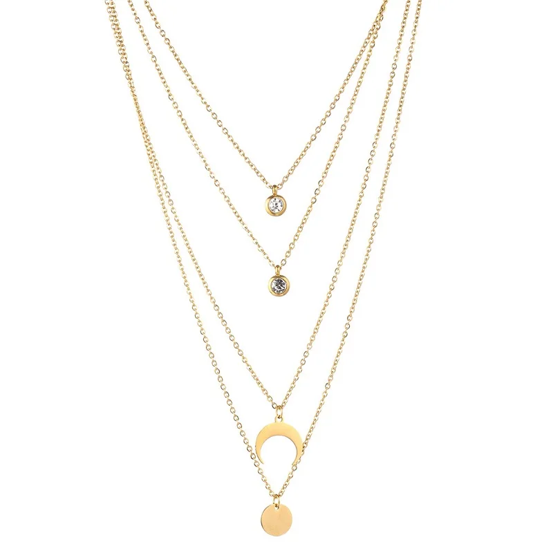 MinaMaMa многослойное ожерелье из нержавеющей стали с подвеской в виде Луны для женщин, богемное четырехслойное колье, богемные ювелирные изделия