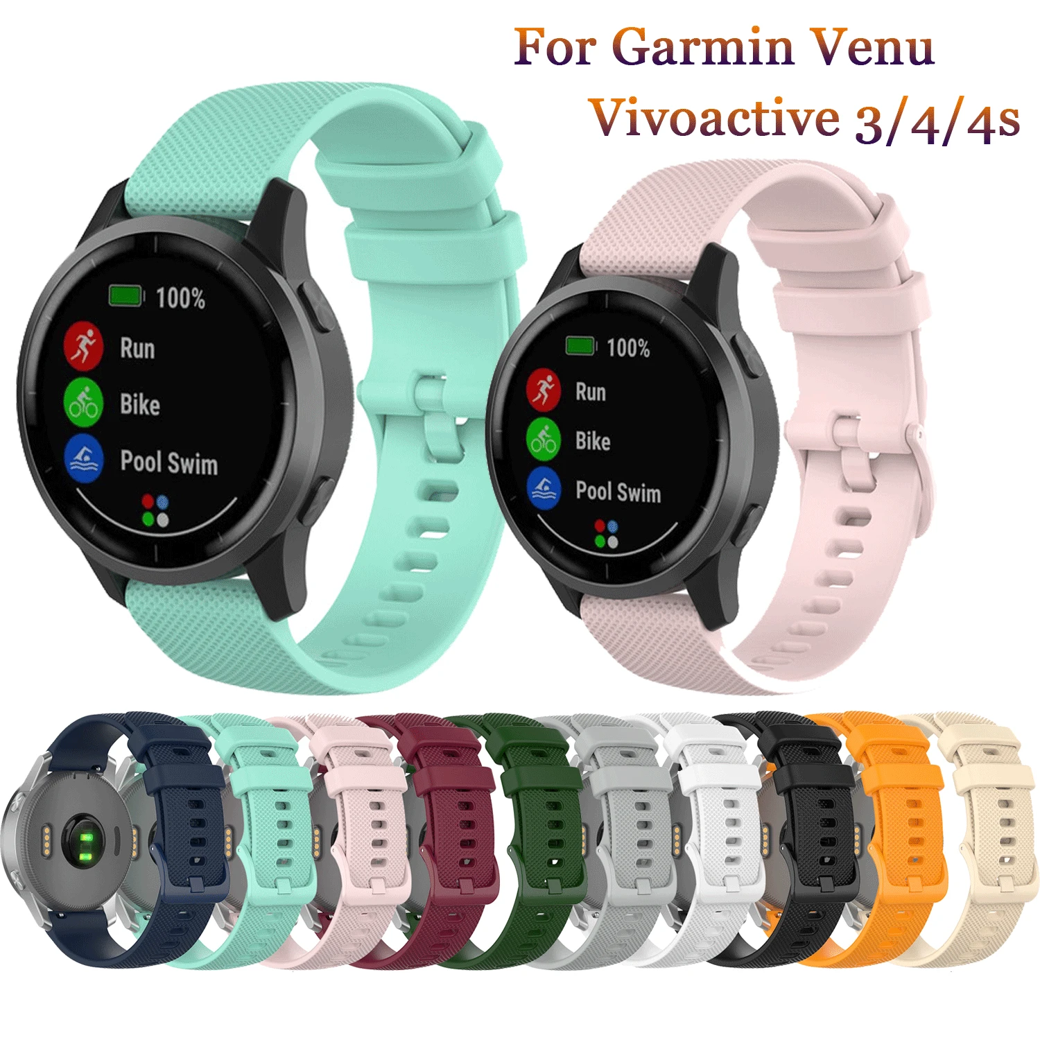 

Ремешок силиконовый для наручных часов, 18 мм 20 мм 22 мм, для Garmin Benz Vivoactive 3, браслет для Garmin Vivoactive4S 4 Forerunner 245 Correa