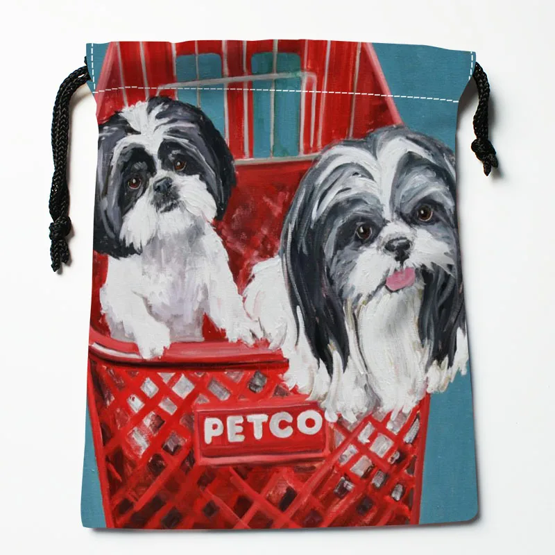 Custom Shih Tzu Dog Painting Drawstring Bag 18x22cm Small Travel Women Small Cloth Bag Christmas Gift Pouch