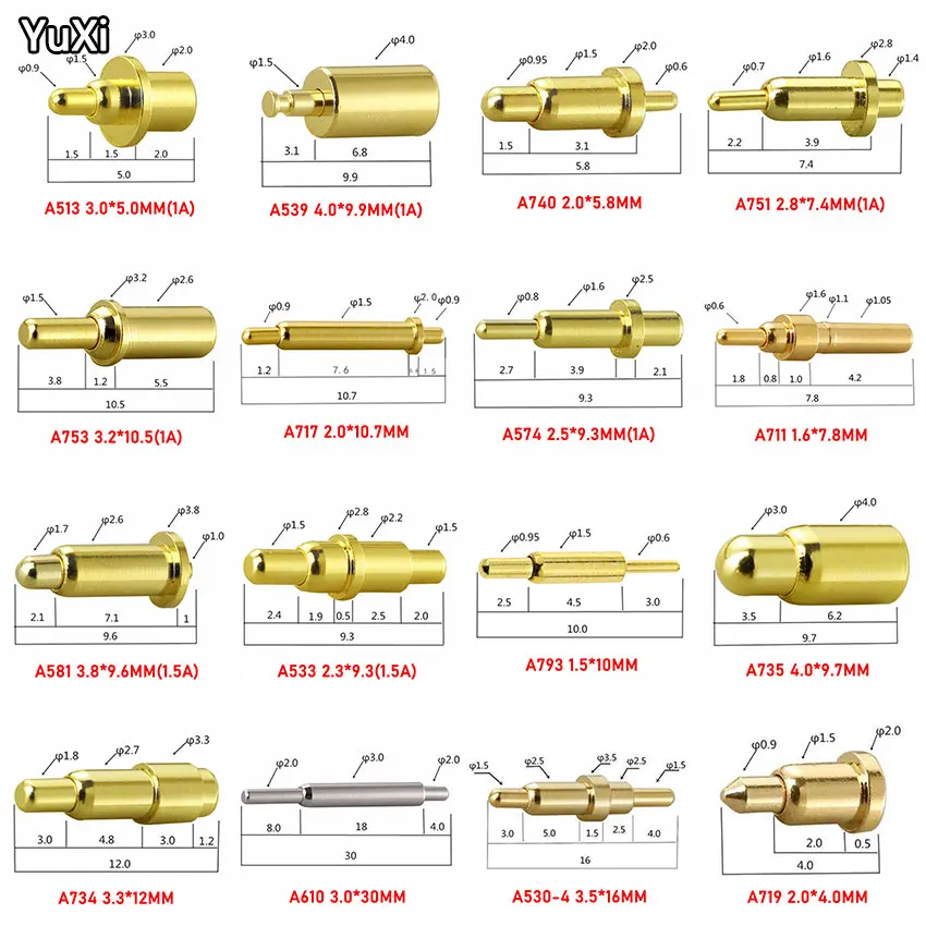 YUXI 1PCS Current ฤดูใบไม้ผลิโหลด Pogo Pin ชายหญิง Connector Heavy Current แบตเตอรี่เชื่อมต่อ POGOPIN หัวชาร์จ