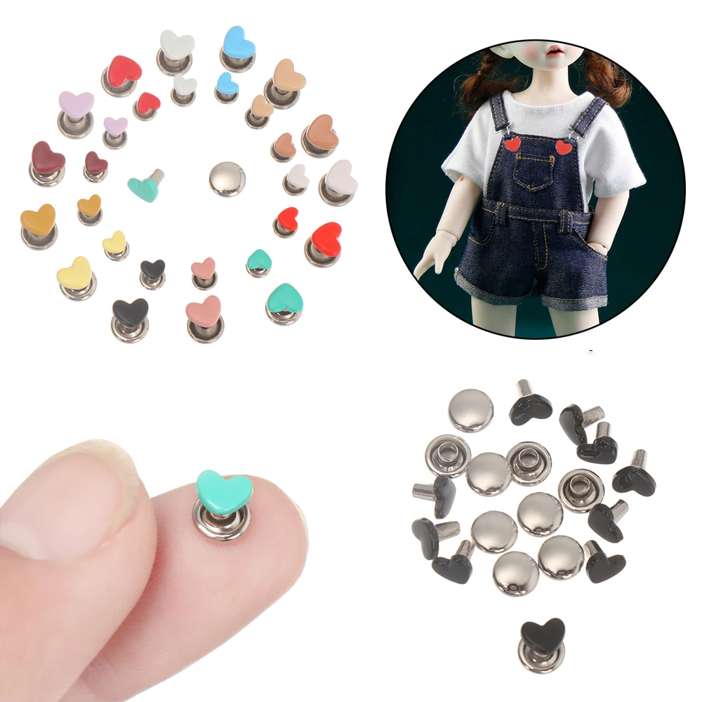 10/20Pcs Mini Mushroom Spikes Buttons Metal Heart Eyelet Buckles DIY Doll Bag Shoes Clothes Dolls Clothing Sewing Accessories