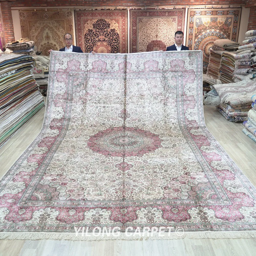 10'x14' Vantage Persian Silk Rug Large Antique Beige Oriental Silk Carpet (SL140A)