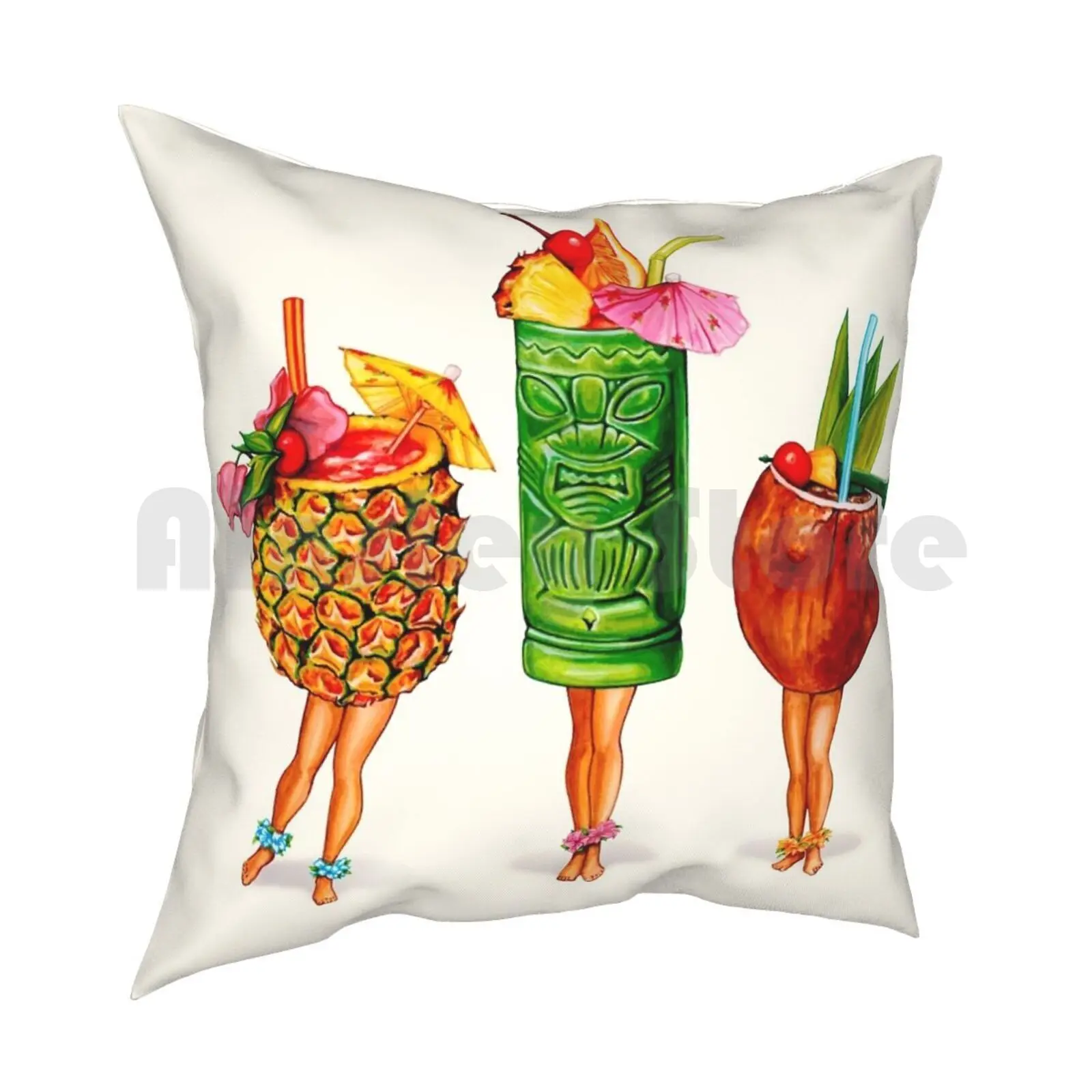 Tiki Cocktail Pin-Ups Pillow Case Printed Home Soft Throw Pillow Tiki Tropical Hawaii Cocktails Cocktail Vacation Retro