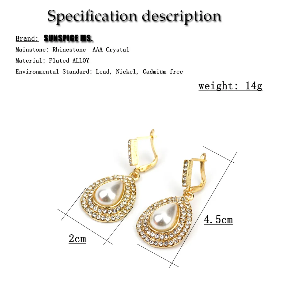 Sunspicems Vintage Bohemia Gray Crystal Dangle Drop Earrings for Women Retro Gold Color Turkish Ethnic Wedding Jewelry