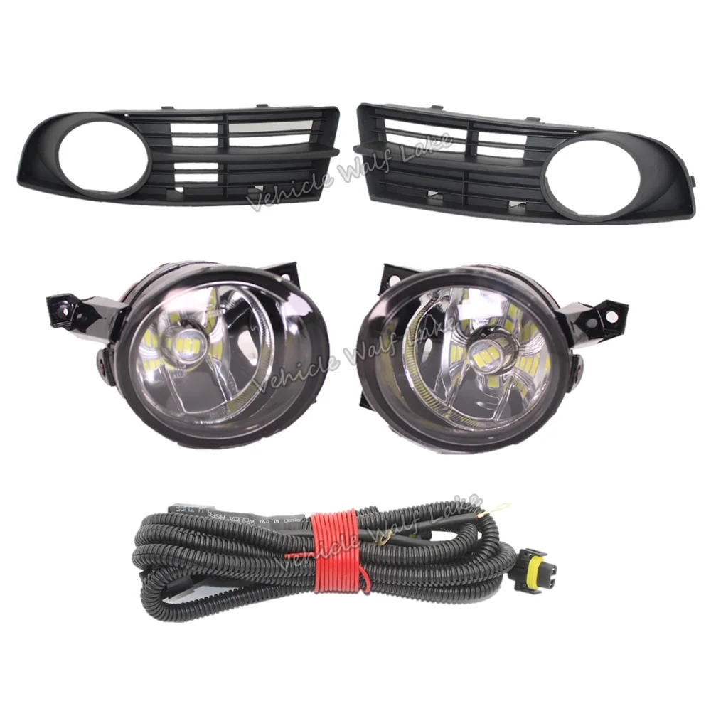 For VW Touran 2002 2003 2004 2005 2006 Car-styling Front Bumper LED Fog Lamp Light + Wire Harness Fog + Grille Cover