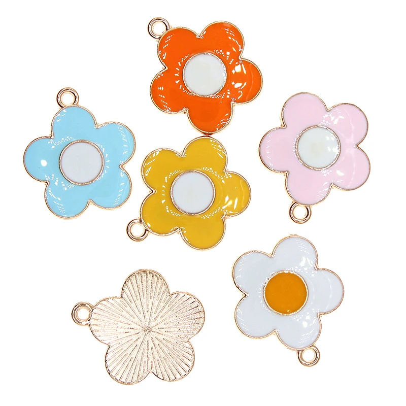 10pcs/lot 19*22mm Cute Flowers Enamel Plum Blossom Charm Pendant For Earrings Necklace Bracelet DIY Jewelry Making Findings