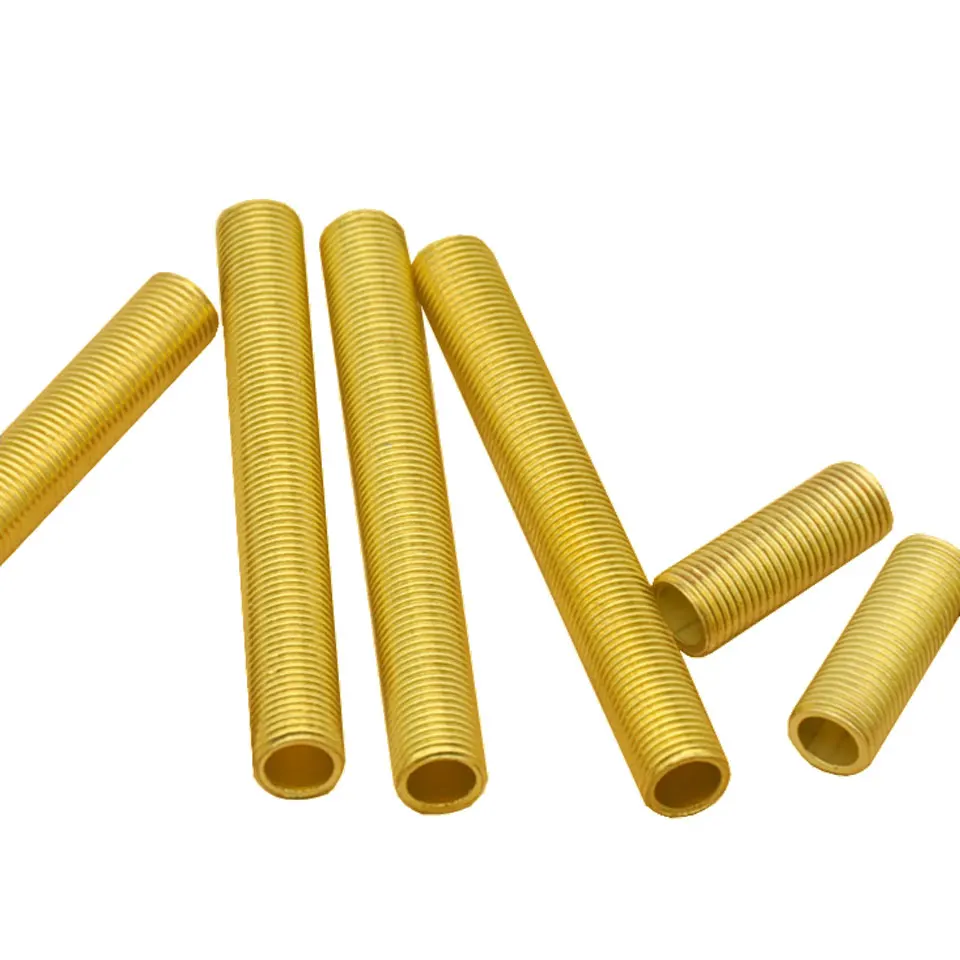 2Pcs M10 Brass Tooth Tube Full Tooth Copper Pitch 1.0mm Threaded Tube Hollow Tooth Tube Lighting Connector Tooth Rod