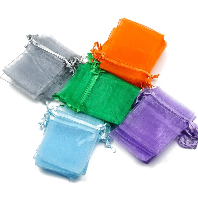 

50pcs/lot Colorful Drawstring Organza Bag 7x9cm/9x12cm/10x15cm/13x18cm Jewelry Packaging Bag Wedding Party Gift Storage Bag