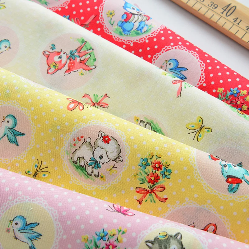 Cotton Fabric Lamb Bunny Printed Cartoon Cloth DIY Handmade For Sewing Clothes Patchwork By Half Meter